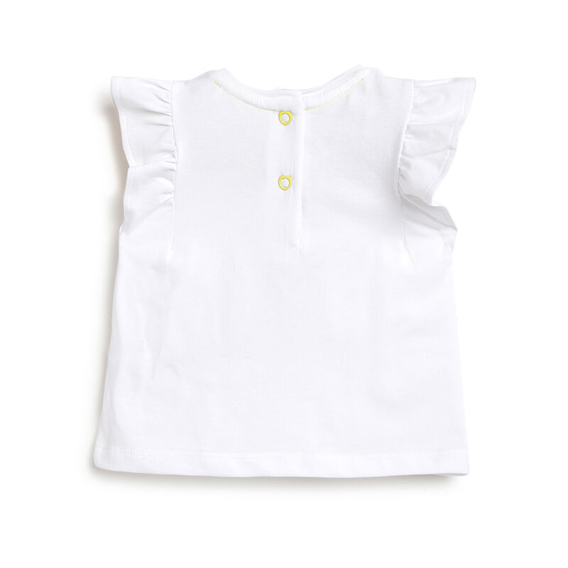 Girls White and Yellow Printed Outfit with Short Pants image number 1